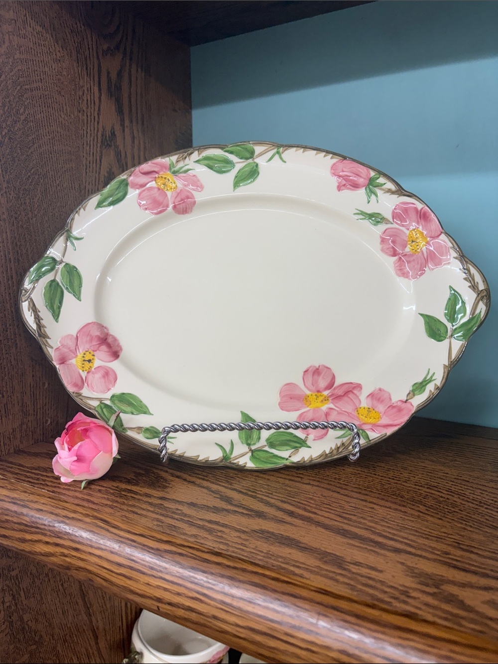Elegant Pink Floral Ceramic Serving Platter